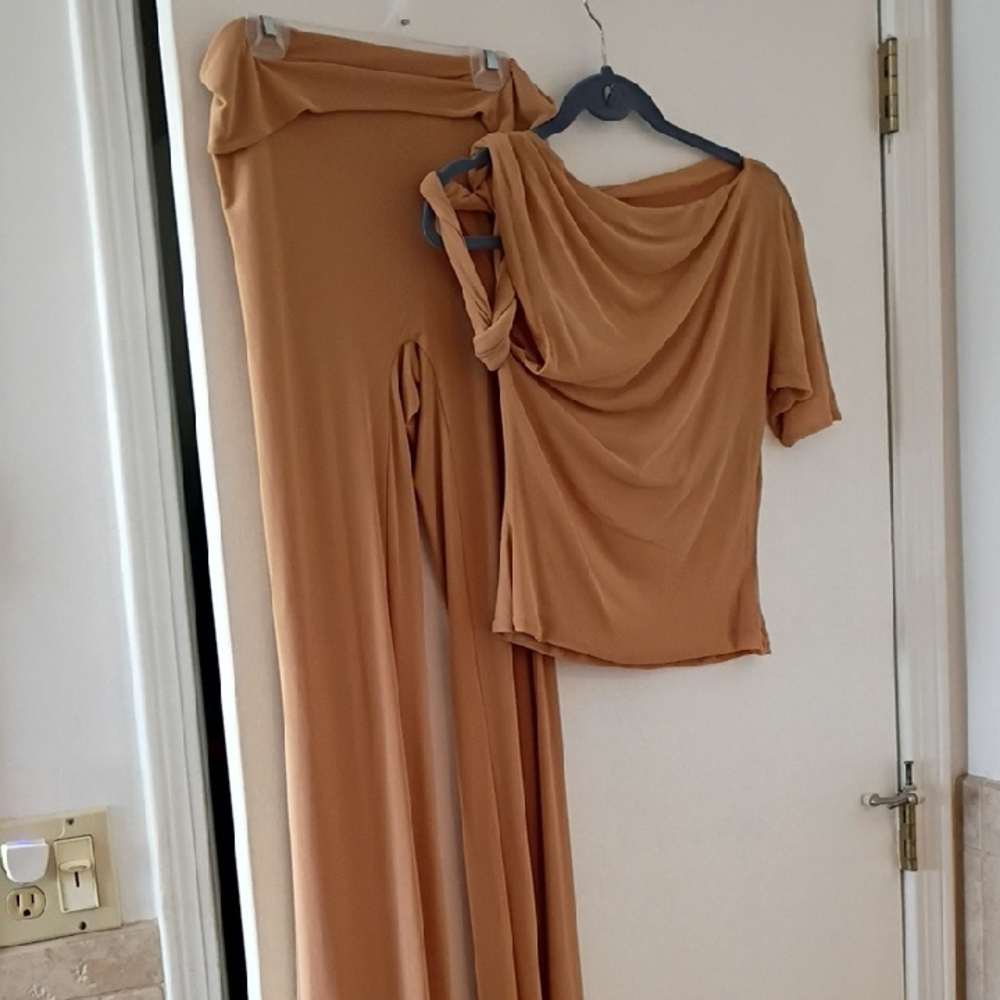 Elegant Tan Women's Mesh Pant And Top